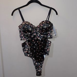 Black Floral Urban Bodysuit (with cutouts)
